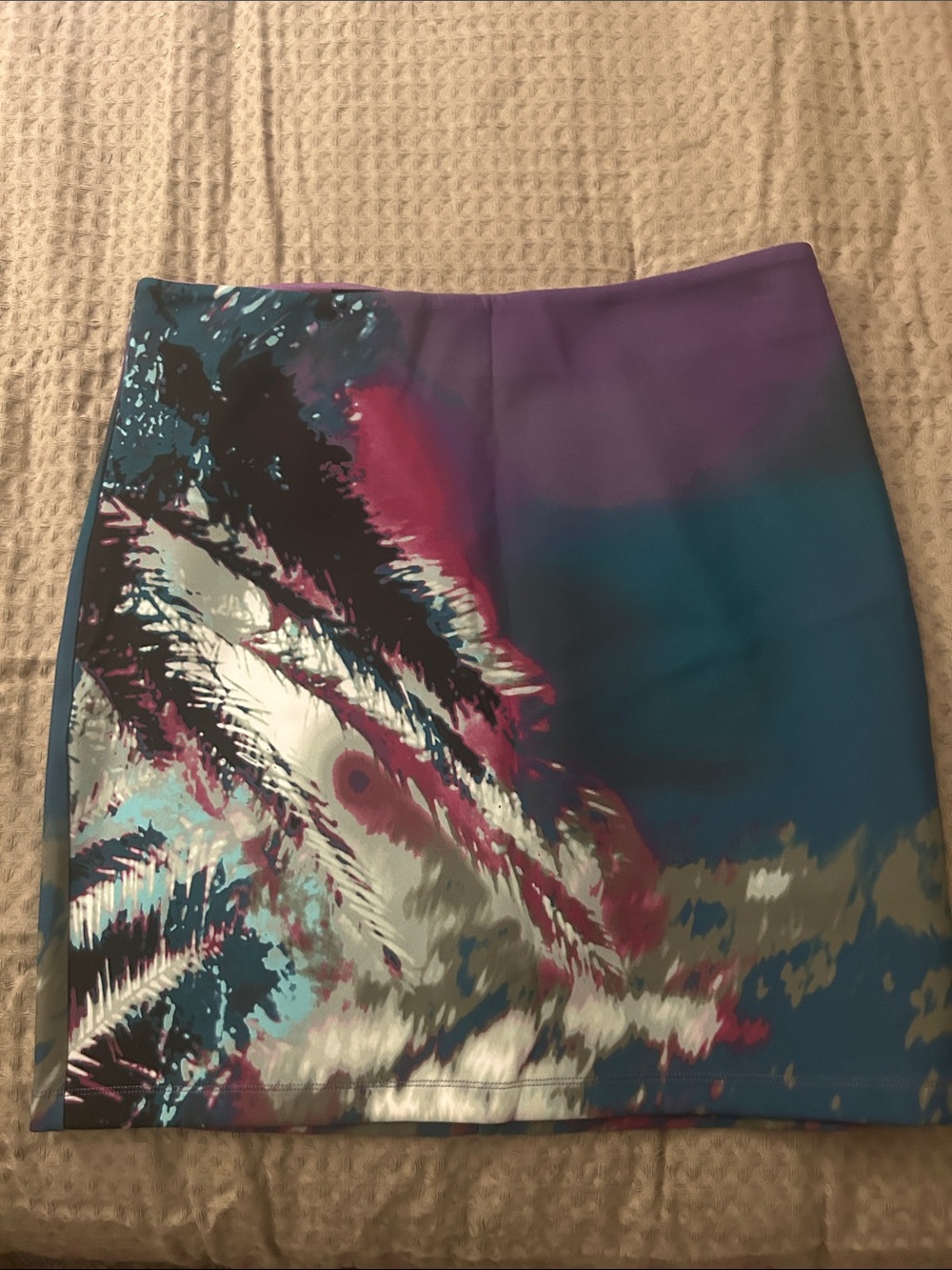 bebe Abstract Wave-Print Mini Skirt in Teal, Purple and Pink